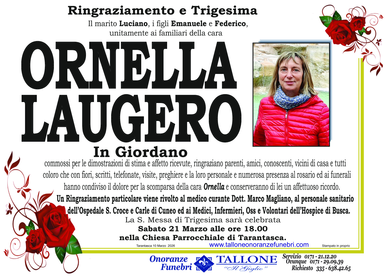 <br />
<b>Warning</b>:  Undefined variable $info in <b>/home/tallone/public_html/ringraziamenti.php</b> on line <b>68</b><br />
Ornella Laugero